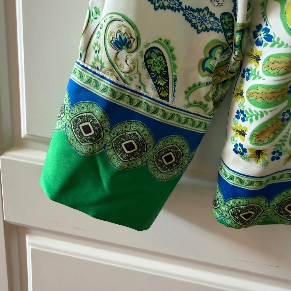 Rachel Zoe Green Paisley Button Down Shirt Scarf Print XS Boho Coastal Y2K‎ - Picture 6 of 10